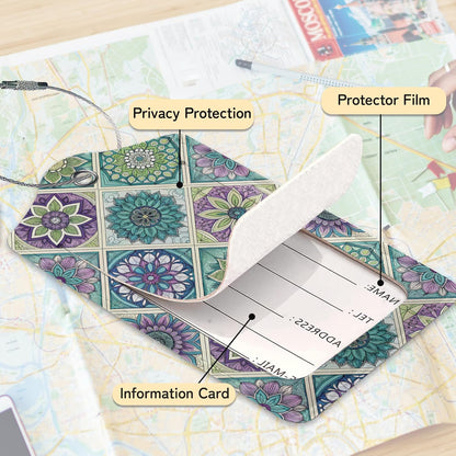 Vintage Mandala Floral Luggage Tag for Suitcase,Design with Privacy Flap Name ID Label Metal Loop, 3 Pack