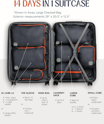 Large Compression Packing Cubes for Travel-Packing Cube Luggage Organizers 7 Piece Set for Checked Luggage-Ultralight, Expandable/Compression Bags by TRIPPED Travel Gear (Grey/Orange)