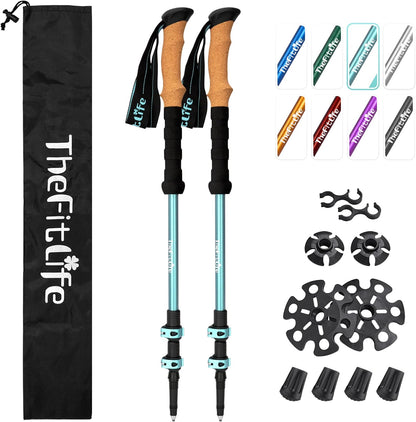 TheFitLife Trekking Poles - Lightweight 7075 Aluminum Hiking Sticks with Cork Grips, Adjustable Telescopic Design, Metal Flip Lock for Men & Women - Perfect for Hiking, Walking, Camping & Backpacking