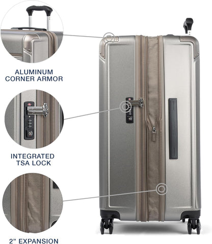 Travelpro Platinum Elite Hardside Expandable Spinner Wheel Luggage TSA Lock Hard Shell Polycarbonate Suitcase, Metallic Sand, 2-Piece Set (21/25)