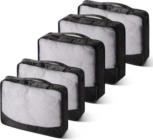 5 Pcs Packing Cubes for Suitcase Large Travel Cubes Carry on Luggage Organizer Bags for Clothes Accessories(Mixed,Black)