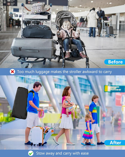 Large Stroller Bag for Airplane, Waterproof Stroller Travel Bag, Gate Check Stroller Bag for Single/Double Stroller Travel Bag with Handle and Drawstring Closure Stroller Cover (Black)