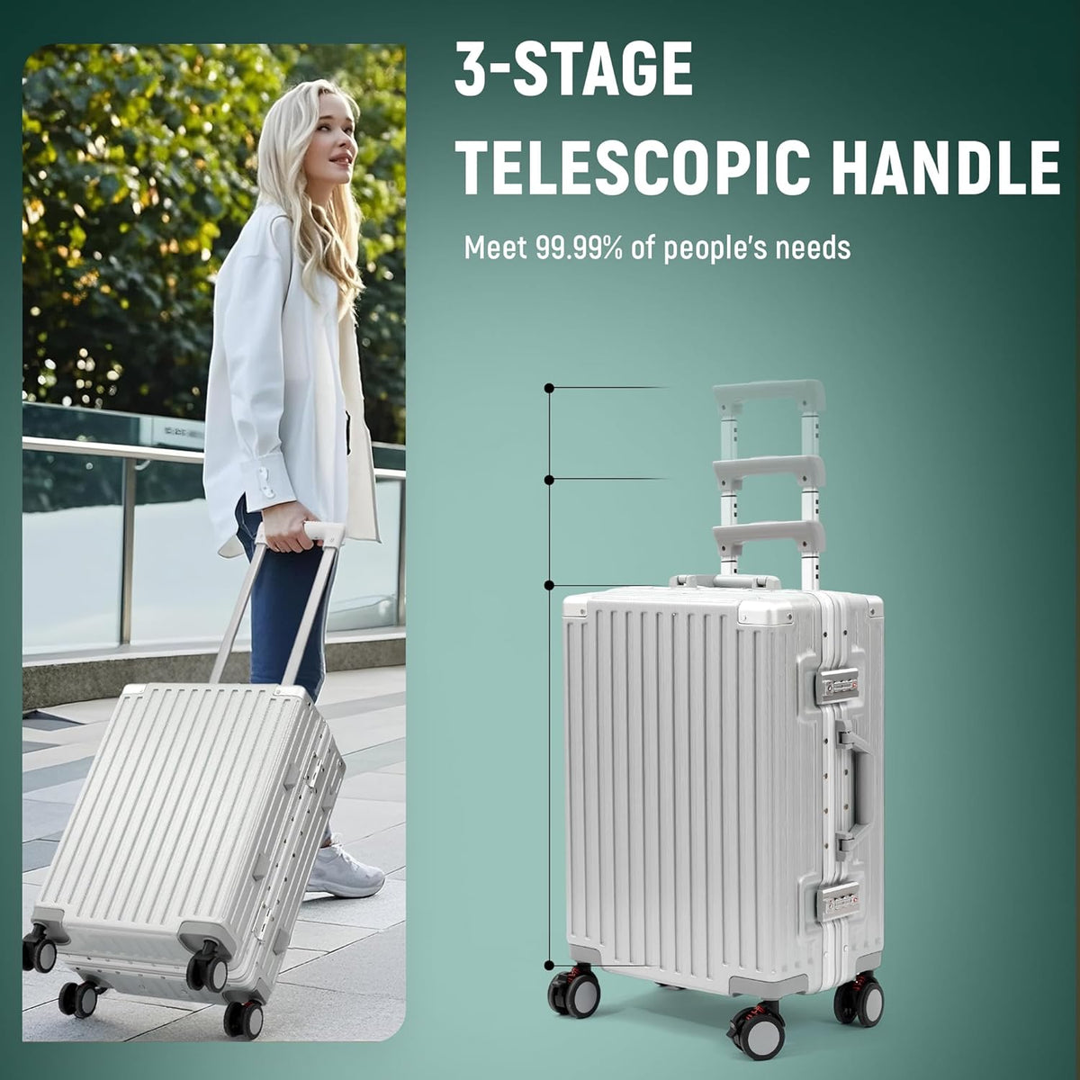 UrbanExplorer 20 Inch Carry On Luggage Aluminum Frame Airline Approved, Zipperless Luggage Carry On TSA Approved ABS+PC Hard Shell Suitcases, Lightweight Carry-On Suitcase with Cup Holder, Sliver