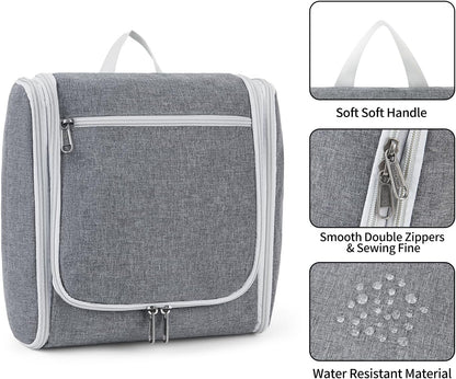 Della Gao Travel Hanging Toiletry Bag for Men and Women, Large Capacity Cosmetics Bag Makeup Bag Organizer, Bathroom Bag, Water-Resistant Nylon, Grey