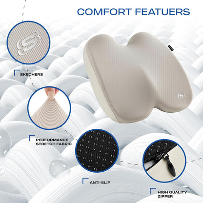 Skechers Memory Foam Seat Cushion,Ribbed Fabric Office Chair Cushion for Tailbone Pain Relief,Butt Pillow for Office Chair,Car Seat Cushion,Long Sitting Office Workers,and Car Drivers,Beige