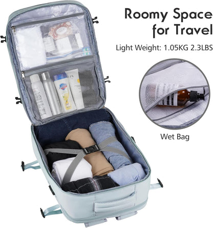 MOMUVO Large Travel Backpack Women, Flight Approved Carry On Backpack, Water Resistant Anti-Theft Large Casual Daypack Fit 17 Inch Laptop with USB Charging Port, Blue