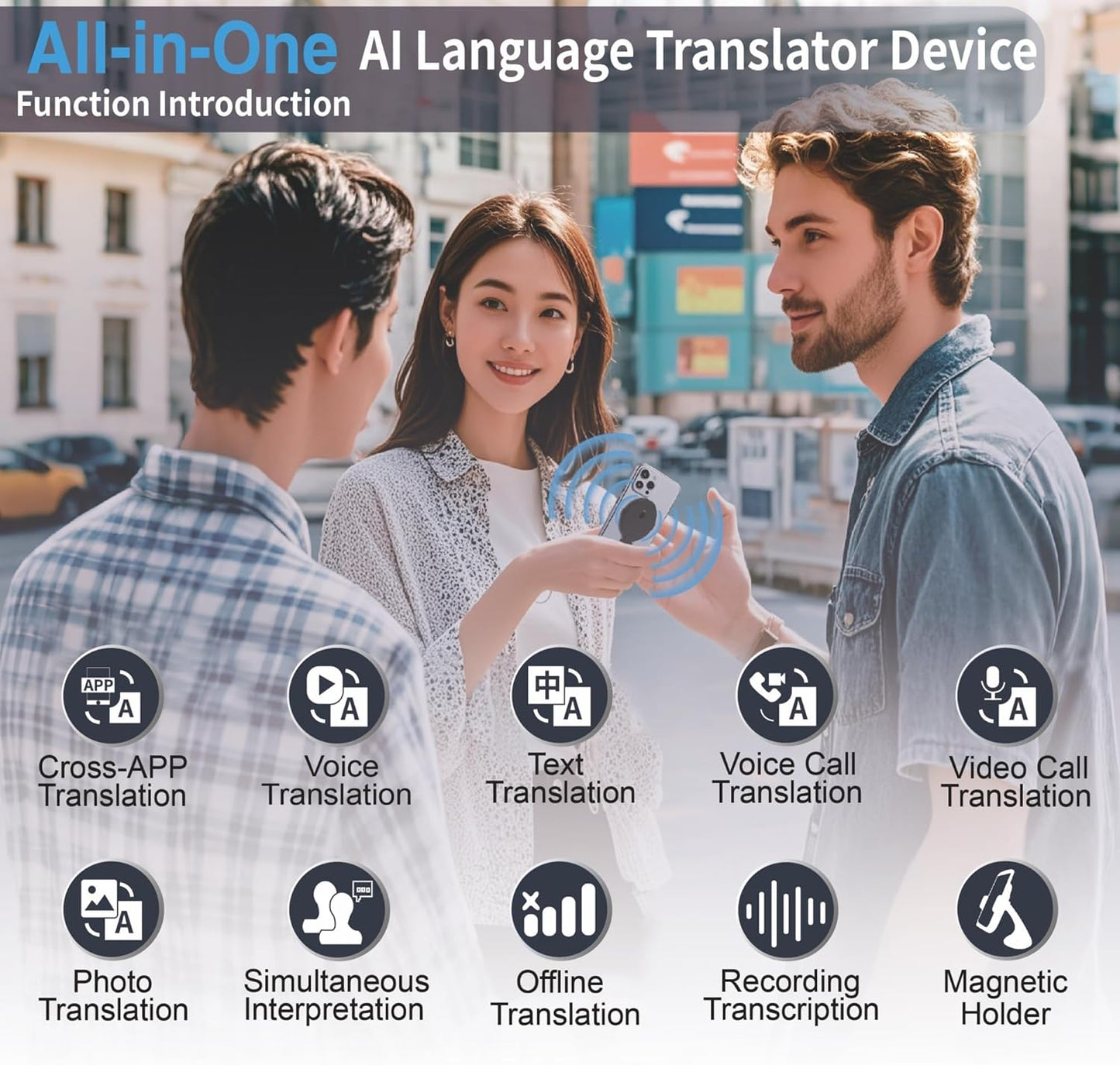 Language Translator Device for All Languages, Pocket AI Real Time Translation Device, Voice/Word/Photo/Call/Offline Translate for Travel, Business & Learning (Silver)