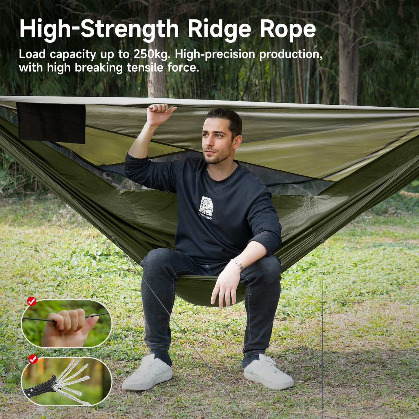 Camping Hammock with Mosquito Net and Sunshade, Backpacking Hammock with Ridge Rope Tree Straps, Lightweight Portable Hammocks for Outside, Hiking, and Travel