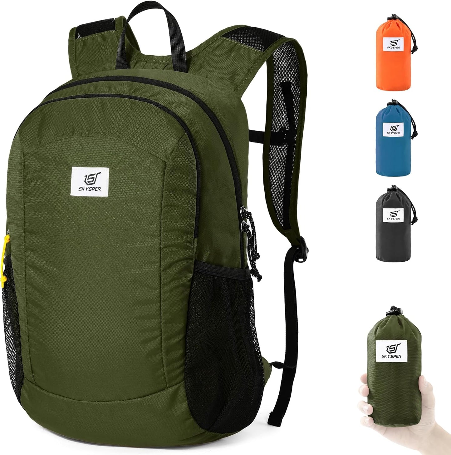 SKYSPER 16L Hiking Backpack Lightweight Small for Women Men, Foldable Packable Daypack - Travel Camping Backpack, Outdoor Hiking Bag (Armygreen)