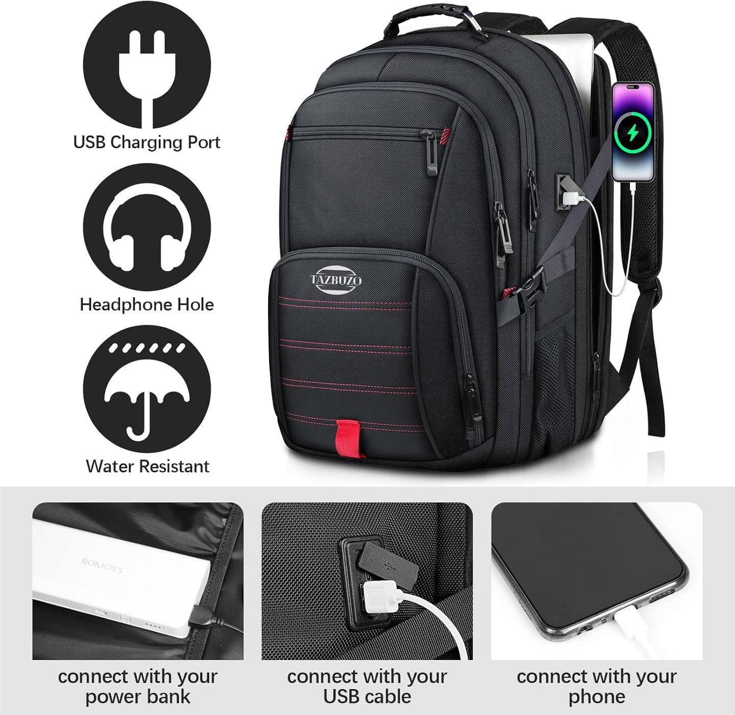 18.4 Inch Travel Laptop Backpack,Extra Large Backpack, Laptop Backpack for Men, 55L Water Resistant TSA Airline Approved Business Work College School Computer Bag with USB Port