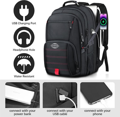 18.4 Inch Travel Laptop Backpack,Extra Large Backpack, Laptop Backpack for Men, 55L Water Resistant TSA Airline Approved Business Work College School Computer Bag with USB Port