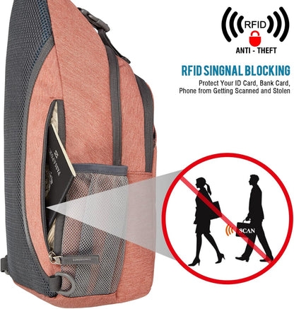 G4Free Sling Bag RFID Blocking Sling Backpack Crossbody Chest Bag Daypack for Hiking Travel(Light orange)