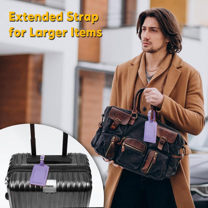Travelambo Luggage Tags for Suitcases Faux Leather Privacy Protection 20 Pack Bag Tags Travel Accessories Essential, Classic Purple