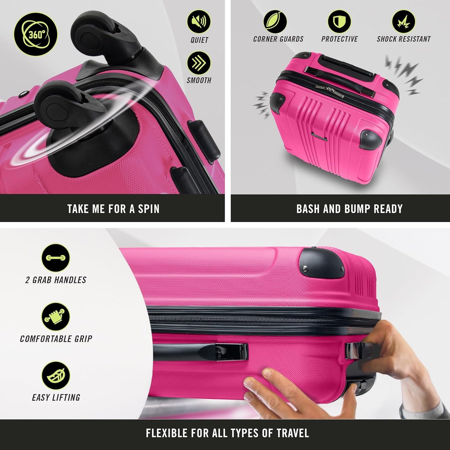 Kenneth Cole REACTION Out of Bounds Lightweight Hardshell 4-Wheel Spinner Luggage, Magenta, 2-Piece Set (20" & 28")