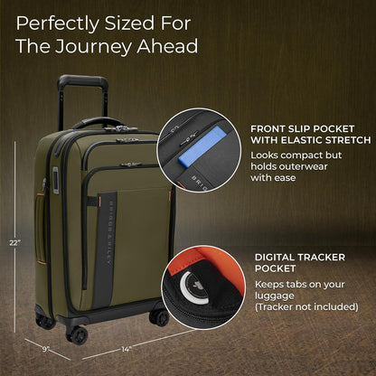Briggs & Riley Domestic 22" Carry On Expandable Spinner - Luggage for Travel, Suitcases with Wheels, Softside Rolling Bag for Men & Women - ZDX Collection, Hunter