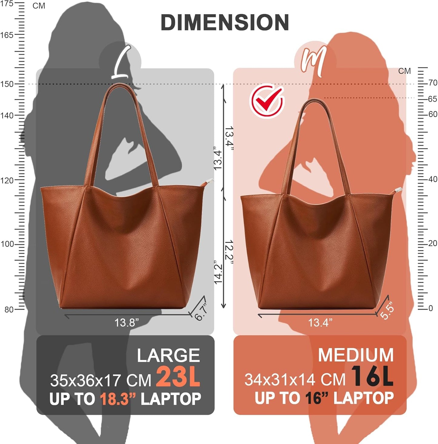 KALIDI Large Tote Bag Vegan Leather Casual Zipper Work Bag Weekender Hobo for Women 23L Oversize Shoulder Travel Purse