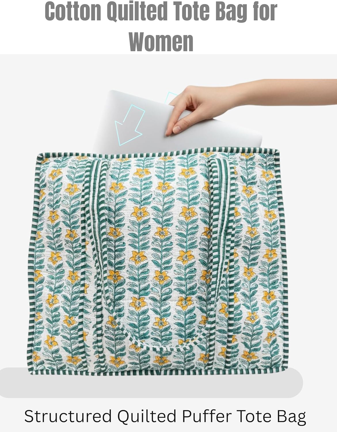 Cotton Quilted Tote Bag for Women – Large Beach & Travel Tote with Zipper, Reusable Grocery Bag