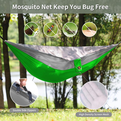 Camping Hammock, Portable Hammocks with Mosquito Net,Lightweight Nylon Parachute Hammock with 10ft Tree Straps,Camping Gear Must Haves for Travel Hiking Backpacking Beach Patio