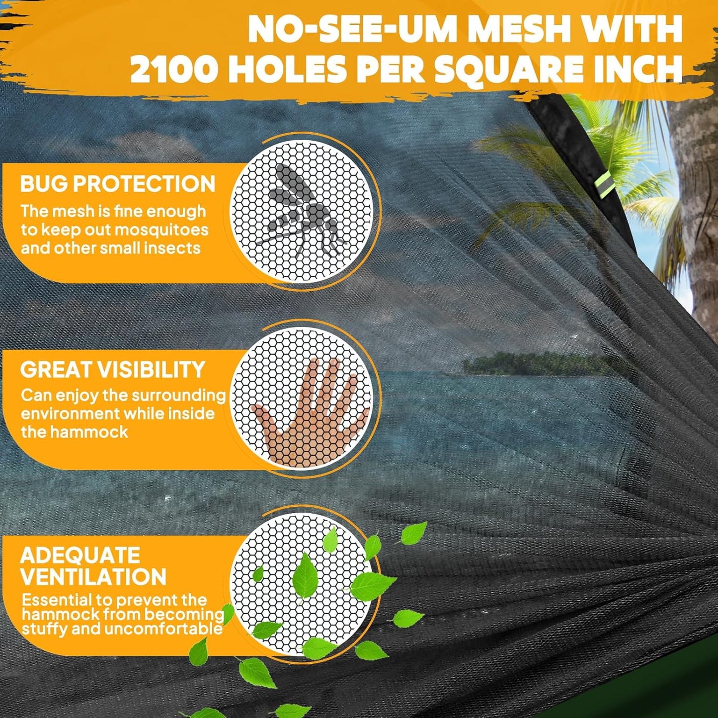 Chihee Ultra-Light Travel Camping Hammock Pop-up Net Hammock 660lbs Load Capacity,Breathable,Quick-Drying Parachute Nylon 2 Premium Carabiners,2 Tree Slings Included for Outdoor Backpacking Hiking