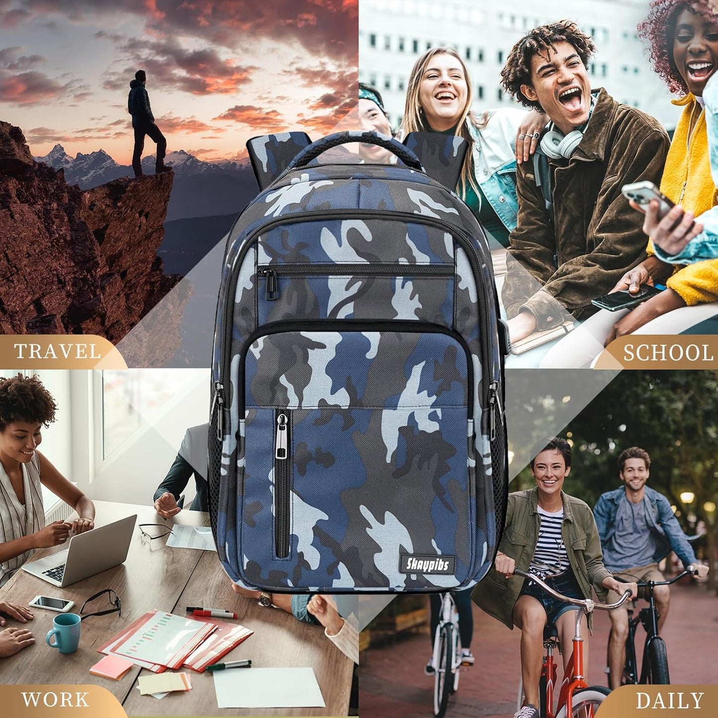 Backpack for Men Women, School Backpack for Boys Girls Teens, 15.6 Inch Laptop Backpacks with USB Port, Water Resistent Book bag, Work College Bookbag, back pack, Mochila para hombre