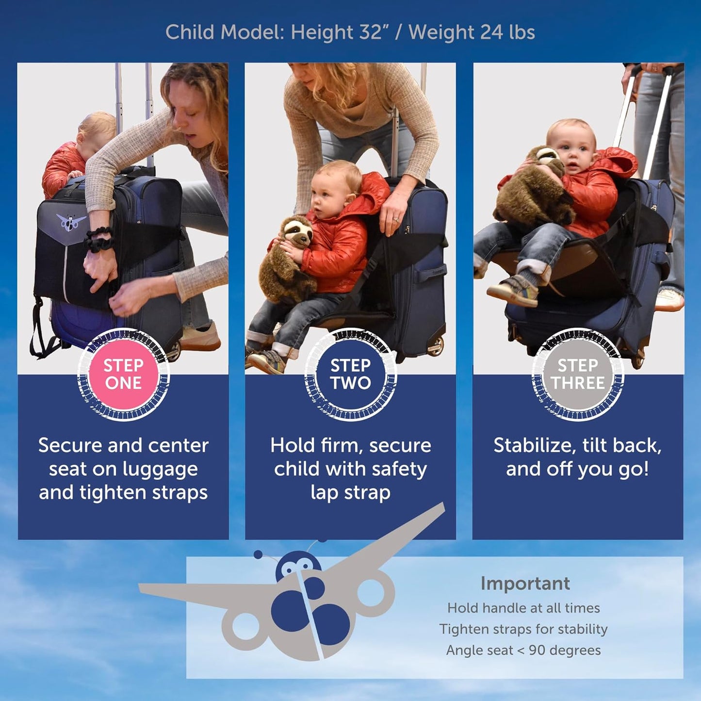 Travel Seat for Kids, The Original and Patented Ride-On Suitcase for Toddlers, Child Carrier for Carry-On Luggage, Family Airport Travel Made Easy (Suitcase not Included)