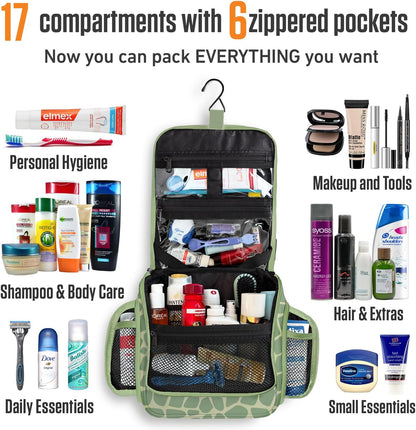 VENTURE 4TH Hanging Travel Toiletry Bag for Women & Men - Travel Organizer with Expandable Compartments & Removable Clear Pouch for Toiletries (Olive Giraffe)