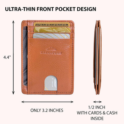 KARAKORAM Vertical Handcrafted Premium Leather Front Pocket Credit Card Holder with RIFD Protection | Artisan Made Slim Leather Wallet | Finger Glide Slots for Cards and ID (Rocky Terrain Brown)