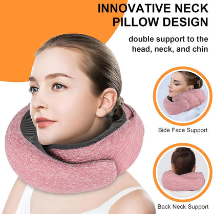 Travel Pillow - Hooded Neck Pillow Airplane Memory Foam Filling for Plane, Office, Cars Sleeping, Road Trip, Long Flights, Portable Plane Accessories, Includes Eye Mask & Earplugs (Red)