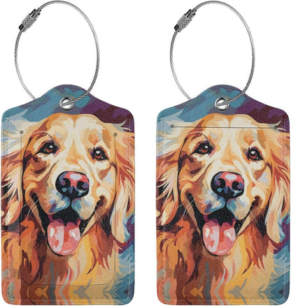 Dog Leather Luggage Tag with Stainless Steel Ring, Fun Name Id Card Cover Travel Bag Tag Set, Suitable for Travel Bag Luggage Women Men 4 PCS