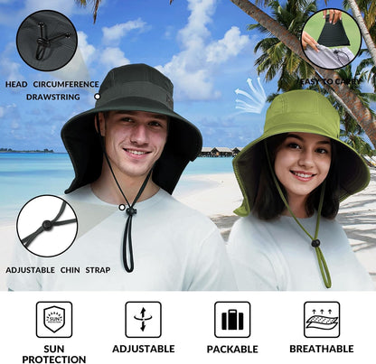 Sukeen Cooling Sun Hat for Men Women UPF50+ Wide Brim Fishing Hat with Neck Flap Adjustable Foldable Bucket Hat for Hiking