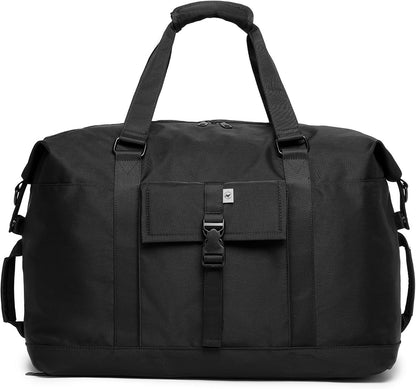 SUNNY BIRD Duffel with Utility Pouch, 40L Weekender Overnight Bag with Shoe Compartment for Travel and Sports (Black)