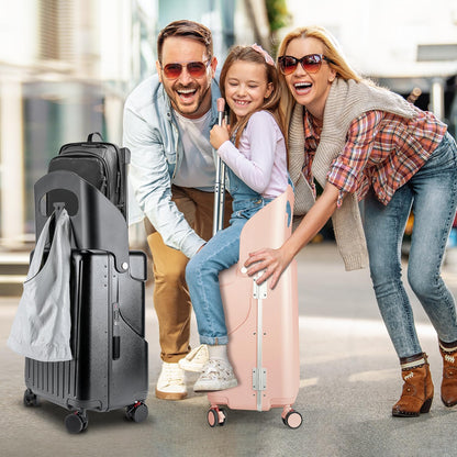 MRPLUM Ride On Luggage with Seat for Kids&Adults with Seat Belt,Hard Shell Lightweight Rolling Spinner Wheels Travel Luggage with TSA Lock,20 inch,Pink