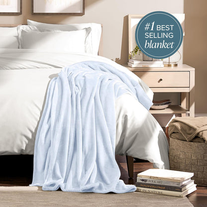 Bare Home Fleece Blanket - King Size - Ultra-Soft Lightweight for Bed, Sofa, and Couch - Luxury Microplush - Cozy Warm Blanket (King, Blue Mist)