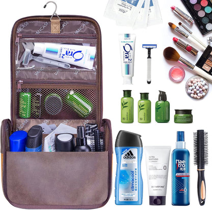 Hanging Toiletry Bag for Men VANCASE Vintage Leather Shaving Dopp Kit Medium Waterproof Travel Bathroom Bags Portable Shower Organizer