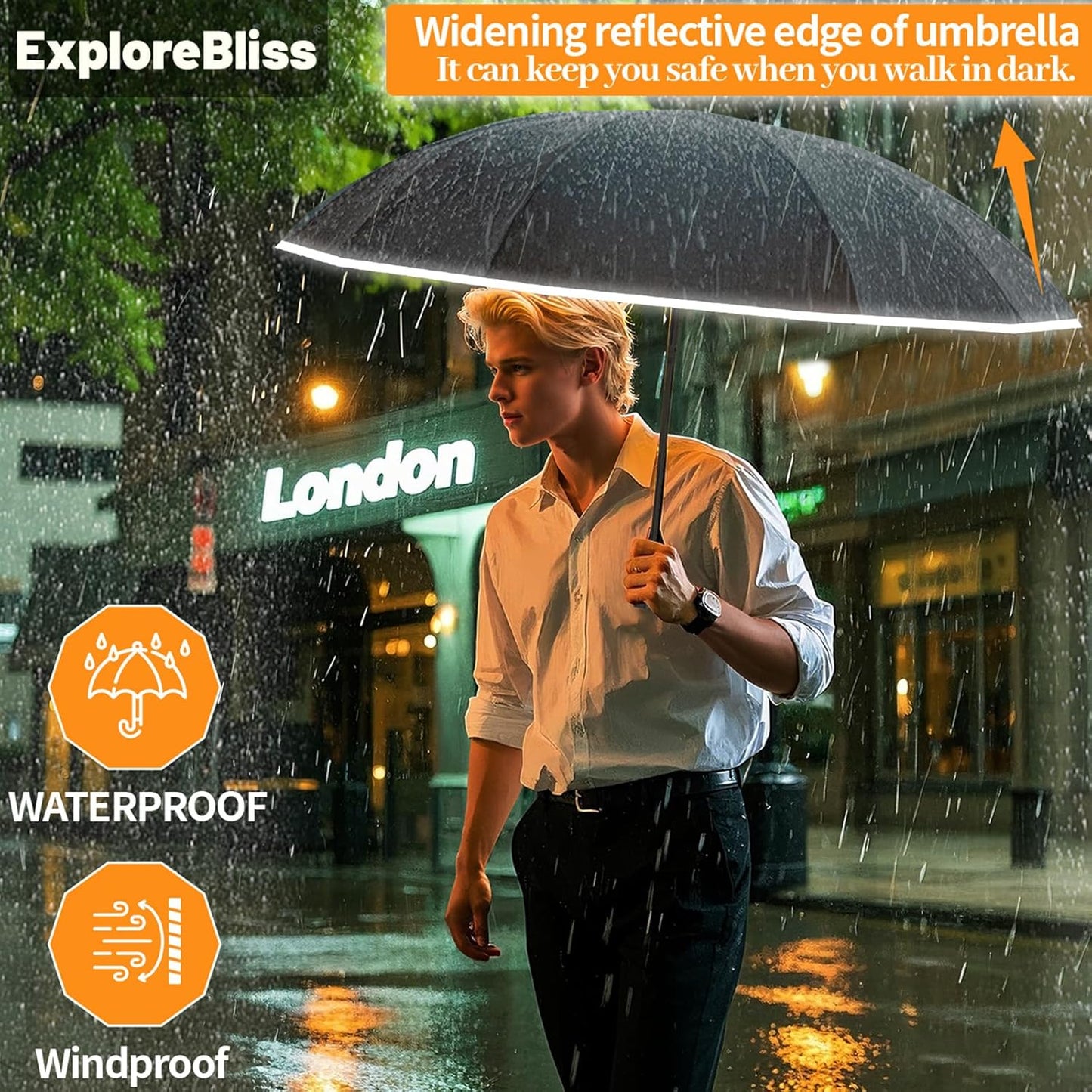 Travel Umbrella Superior, Beautiful & Compact, Large Strong but Light Portable and Automatic Folding Rain Umbrella, Premium Grip, Fits Car & Backpack