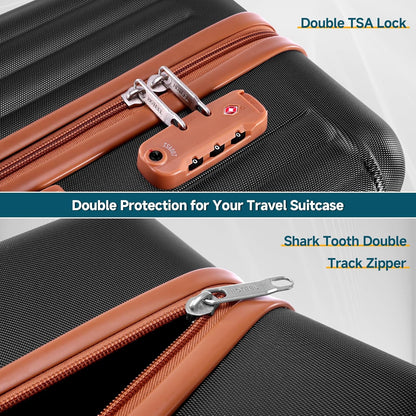 Hoteel 20Inch Luggage 3-piece Set, 360° Universal Suitcases with Wheels Hard Shell Suitcase with TSA Lock, Including Waterproof Luggage Bag, Travel Maletas for Men and Women,Black