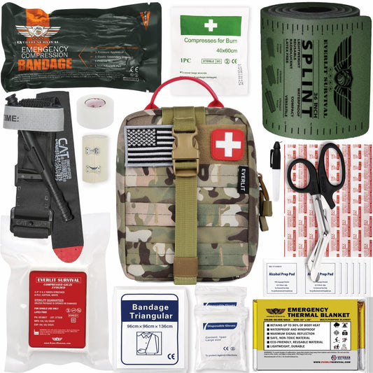 EVERLIT Emergency Trauma Kit, CAT GEN-7 Tourniquet 36" Splint, Military Combat Tactical IFAK for Critical Wounds First Aid, Gun Shots, Severe Bleeding Control (Camouflage)