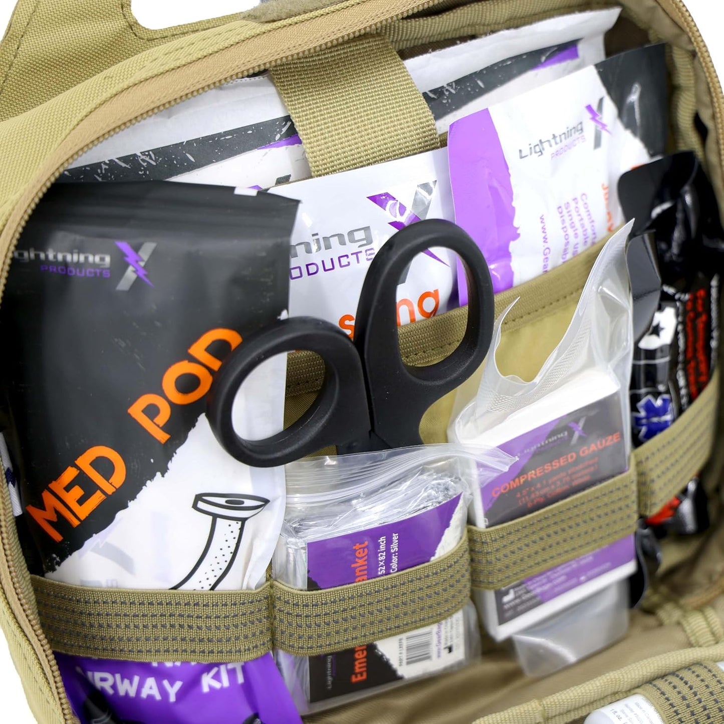 Lightning X Rip-Away Officer's Patrol Tactical Gunshot & Trauma IFAK Kit w/Headrest Mount - Desert TAN