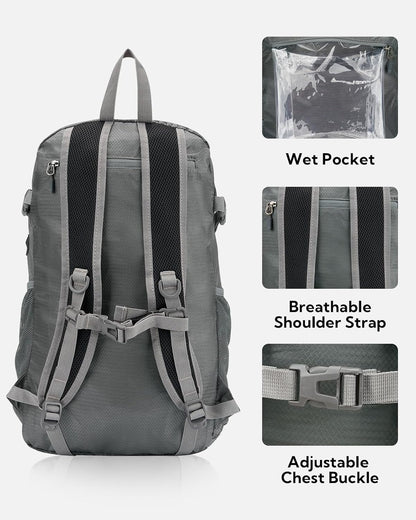 WATERFLY Lightweight Packable Hiking Backpack: 30L Foldable Travel Daypack Ultralight Camping Day Pack for Woman Man