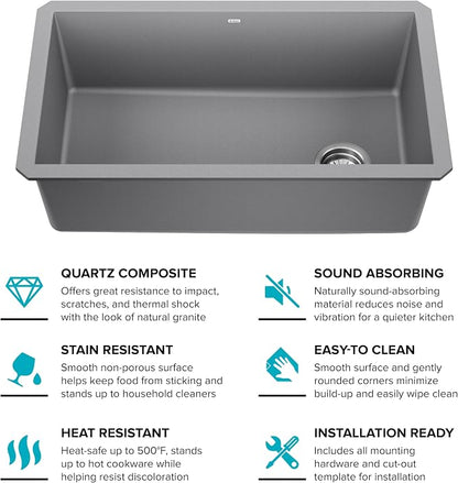 KRAUS Forteza 32-inch Undermount Single Bowl Granite Kitchen Sink in Grey - Image 17