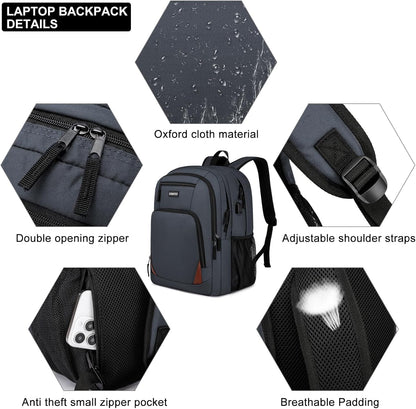 School Backpack for Teen Boys & Girls - 8 Compartments Water Resistant Bookbag with Large Laptop Sleeve | 15.6 Inch Anti-Theft College Student Backpack, Black