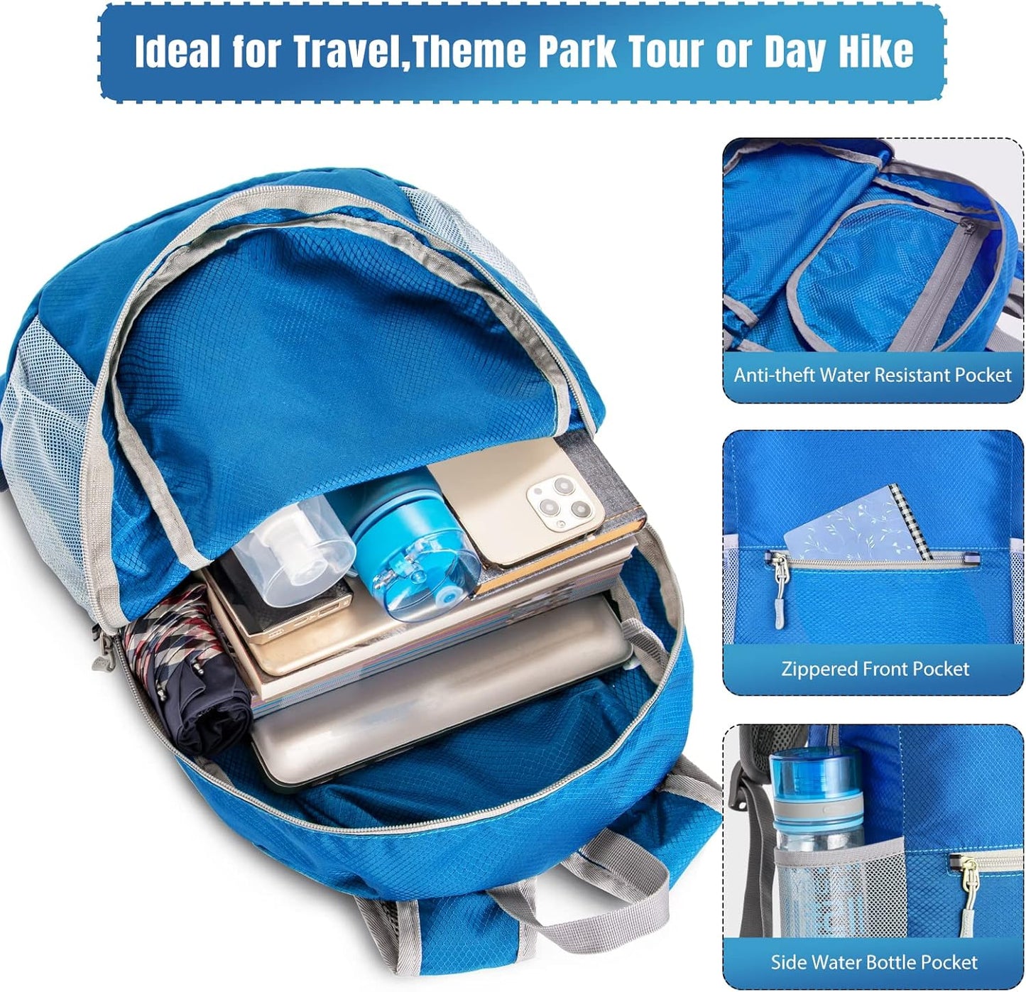 ZOMAKE Ultra Lightweight Hiking Backpack 20L, Packable Small Backpacks Water Resistant Daypack for Women Men(Dark Blue)