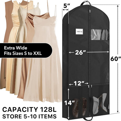 Simple Houseware 60-Inch Travel Garment Bag with Pockets, Non-Woven | Lightweight, Black, 3 Pack