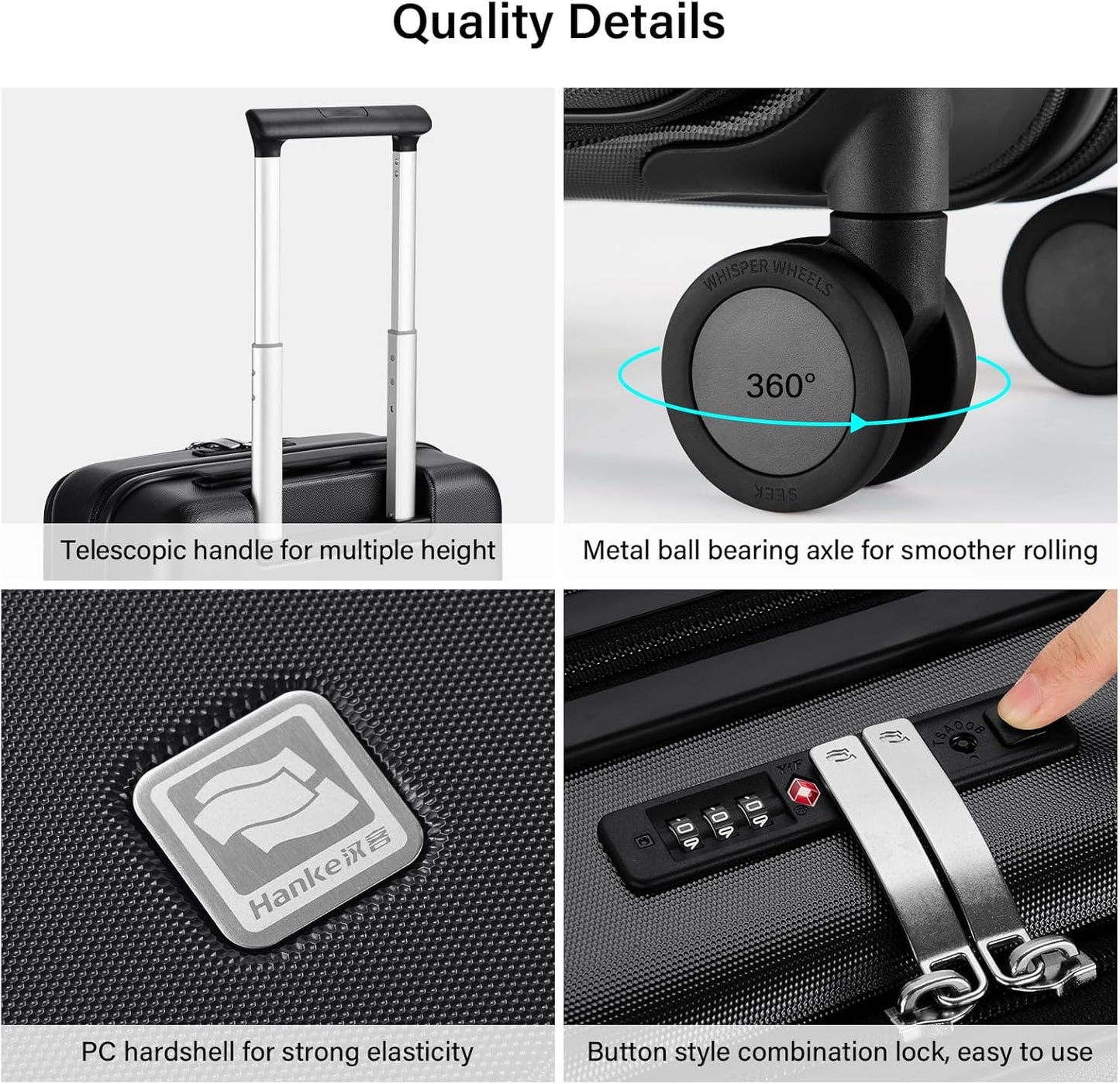 Hanke Hardside Expandable Carry On Luggage, 20 Inch Top Opening Trunk Luggages with Spinner Wheels, All-PC Hard Shell Carry-On Suitcase, Lightweight & TSA Airline Approved (Jet Black, 46L)