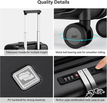 Hanke Hardside Expandable Checked Luggage, 24 Inch Top Opening Trunk Luggages with Spinner Wheels, All-PC Hard Shell Suitcase, Lightweight TSA Checked-Medium(Jet Black, 83L)
