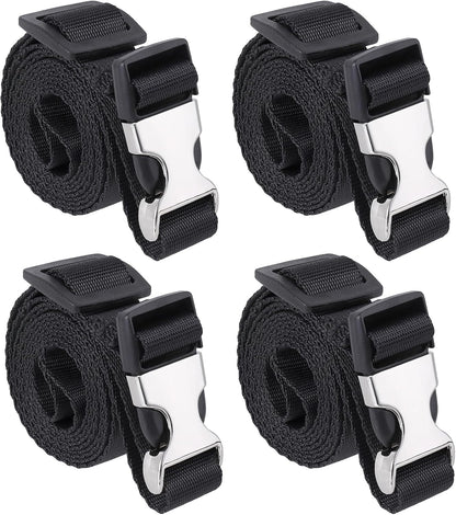 Buckle Straps with Clips, Adjustable Nylon Straps with Buckle, 4 Pack (Black-Metal, 4‘x0.75“)