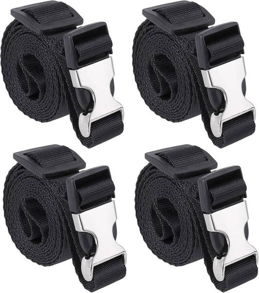 Buckle Straps with Clips, Adjustable Nylon Straps with Buckle, 4 Pack (Black-Metal, 4‘x0.75“)