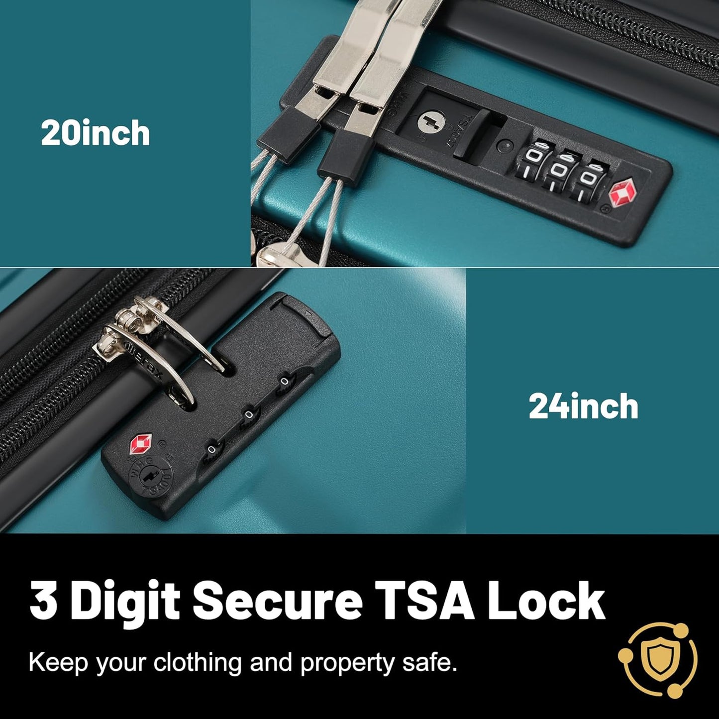 Merax Luggage Sets Front Opening, 2 Piece Hardshell Suitcase with Spinner Wheels and Bags,Lightweight Carry on Luggage with USB Port,20+24,Dark Green