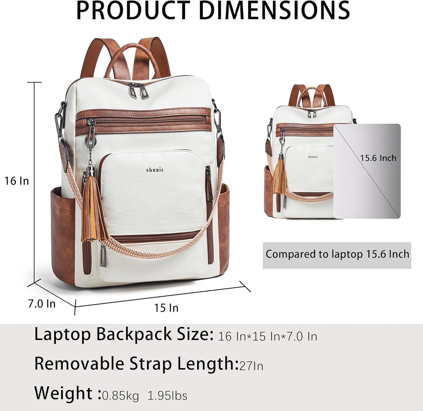 Shrrie Vegan Leather Laptop Backpack for Women 15.6 inch Work Backpack Fashion Travel Backpack Purse for Travel College Work