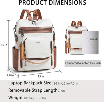 Shrrie Vegan Leather Laptop Backpack for Women 15.6 inch Work Backpack Fashion Travel Backpack Purse for Travel College Work